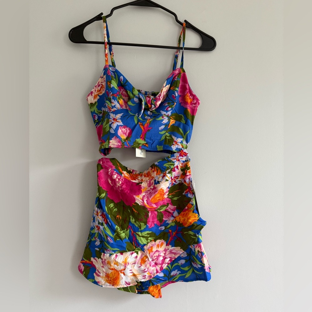 Floral Blue Mini Skirt Summer Set